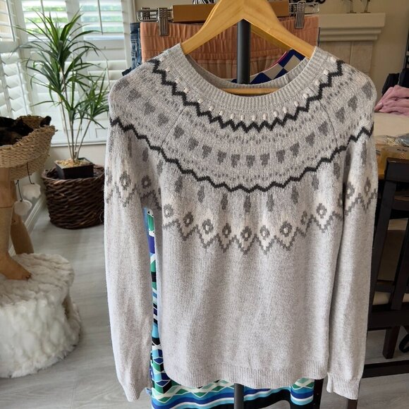 H&M Sweater Womens Light Size XS Gray Alpaca Wool Fair Isle Comfy Cozy Fall Wear - Picture 13 of 13